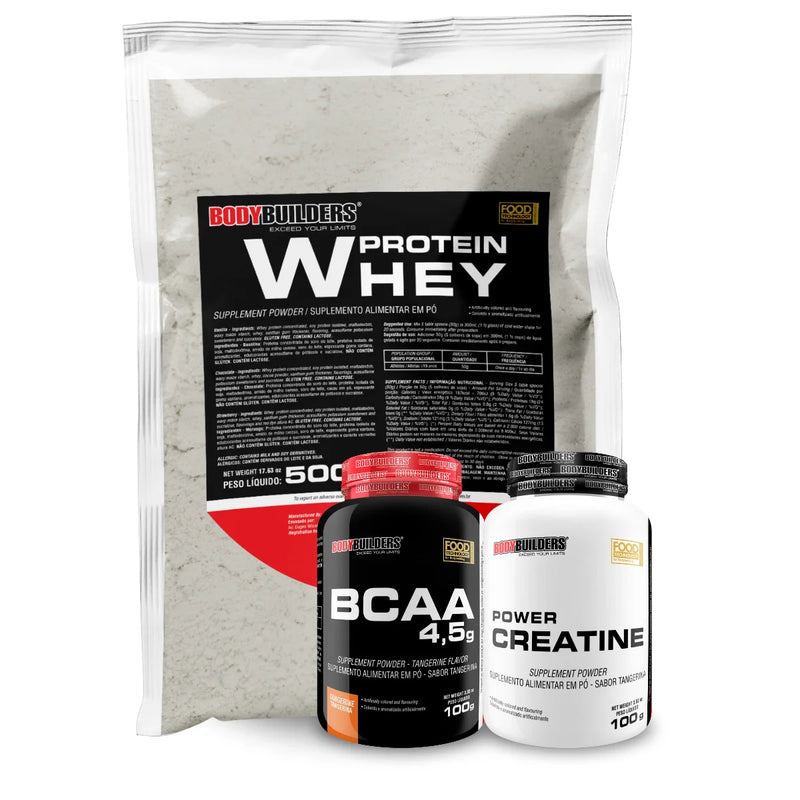 Kit 2x Whey Protein 2kg + BCAA 100g Taste Tangerine + Power Creatine 100g - Bodybuilders